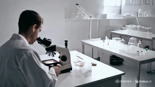 Scientist Examines Life's Essence in Serene Lab – AI Generated Video | Hailuo AI