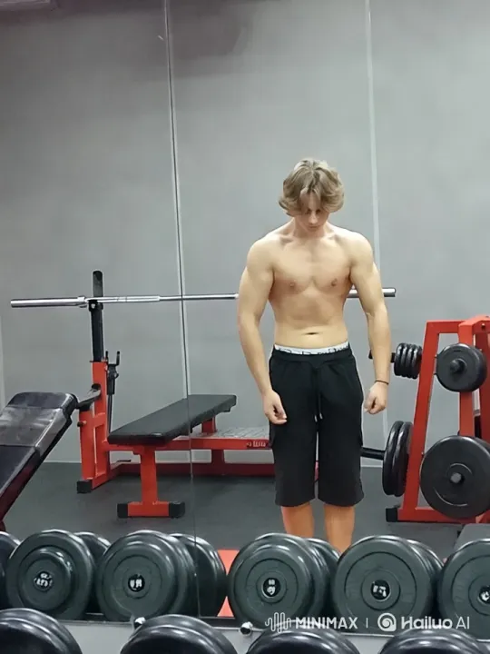 Muscular Man Showcases Physique in Organized Gym – AI Generated Video | Hailuo AI