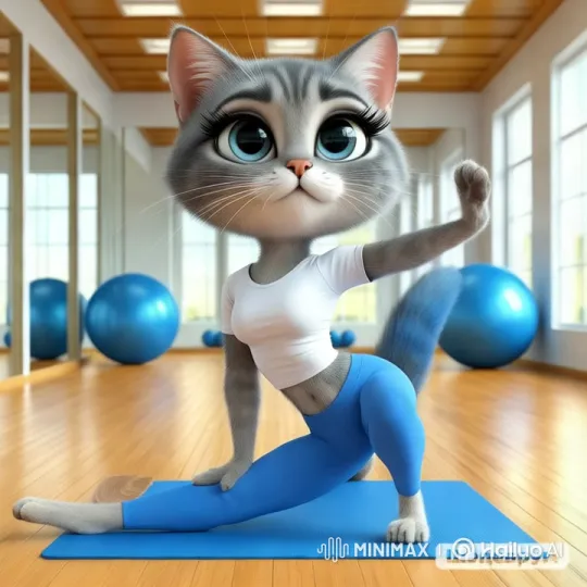 Cat Exercising Gracefully in Modern Gym Setting – AI Generated Video | Hailuo AI