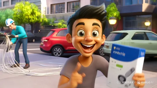 Energetic Young Man Presenting Product on Bustling Street – AI Generated Video | Hailuo AI