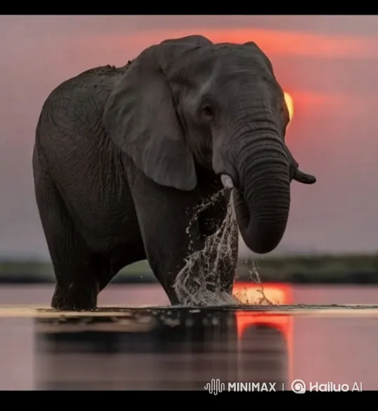 Majestic Elephant in Tranquil Sunset Setting – AI Generated Video | Hailuo AI