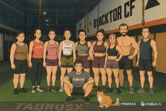 Gym Atmosphere with Laughter and Cat's Charm – AI Generated Video | Hailuo AI