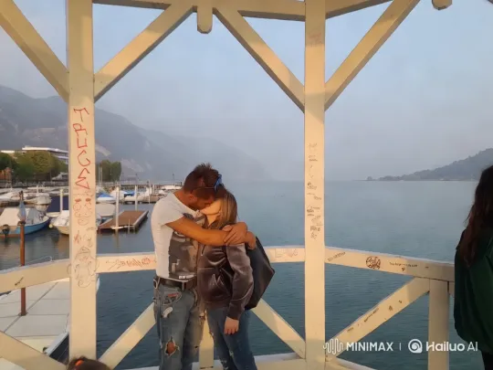 Romantic Couple Embraces in Scenic Lakeside Setting – AI Generated Video | Hailuo AI