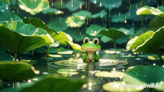 Charming Frog in Tranquil Pond Amidst Raindrops – AI Generated Video | Hailuo AI