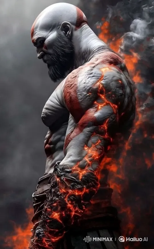Man with Fiery Arm Amidst Dark Smoke – AI Generated Video | Hailuo AI