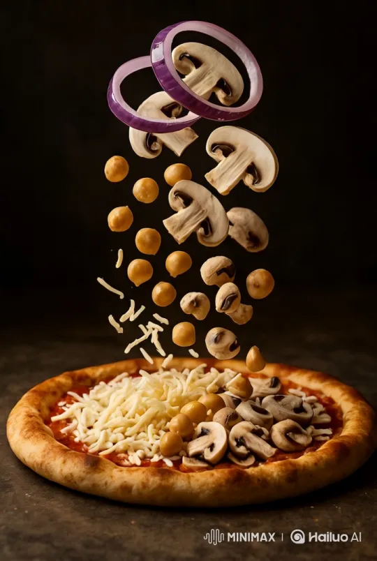 Golden Pizza with Toppings and 'CKF' Logo – AI Generated Video | Hailuo AI