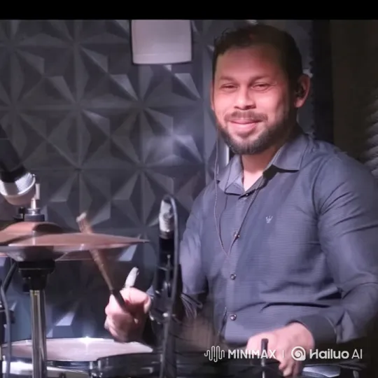 Drummer in Studio: Capturing Rhythmic Beats – AI Generated Video | Hailuo AI
