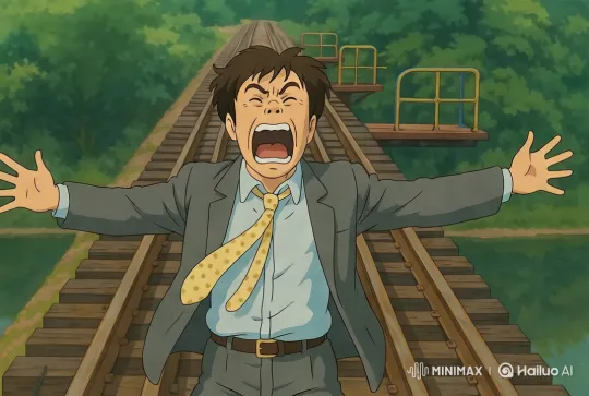 Man Yells on Tracks as Train Approaches – AI Generated Video | Hailuo AI