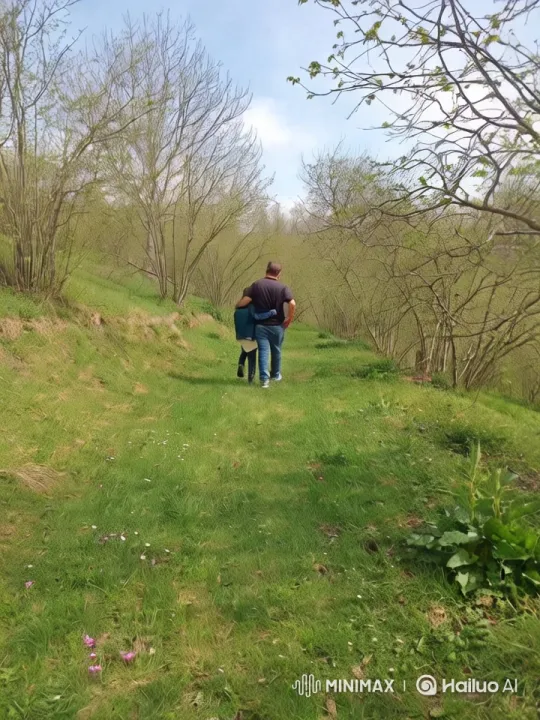Nature Walk: Man and Child's Serene Hillside Journey – AI Generated Video | Hailuo AI