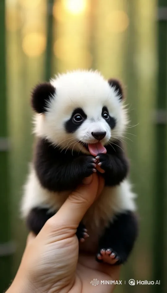 Close-up of Gentle Hand Holding Adorable Panda – AI Generated Video | Hailuo AI