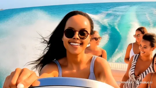 Joyful Day on the Water: Speedboat Adventure with Friends – AI Generated Video | Hailuo AI
