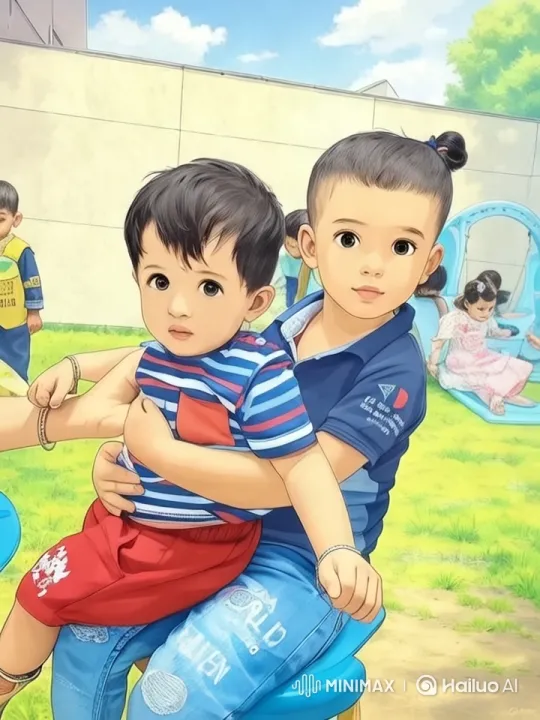 Joyful Siblings in a Colorful Playground – AI Generated Video | Hailuo AI