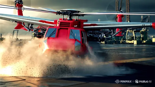 Realistic Ultra-HD Image of Modern War Helicopter on Military Port – AI Generated Video | Hailuo AI