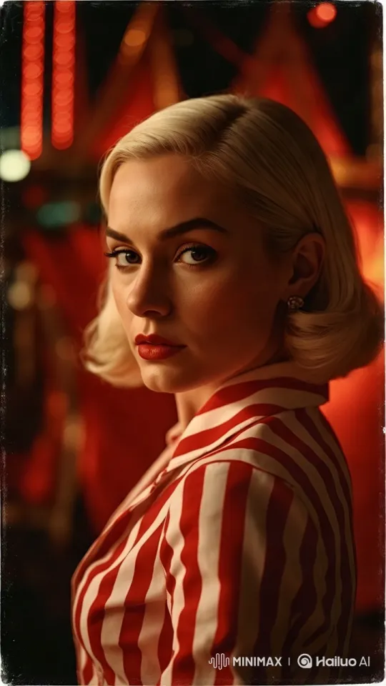 Elegant Woman in Striped Outfit Walks with Grace – AI Generated Video | Hailuo AI