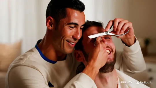 Ronaldo Cuts Messi's Hair in Intimate, Joyous Moment – AI Generated Video | Hailuo AI
