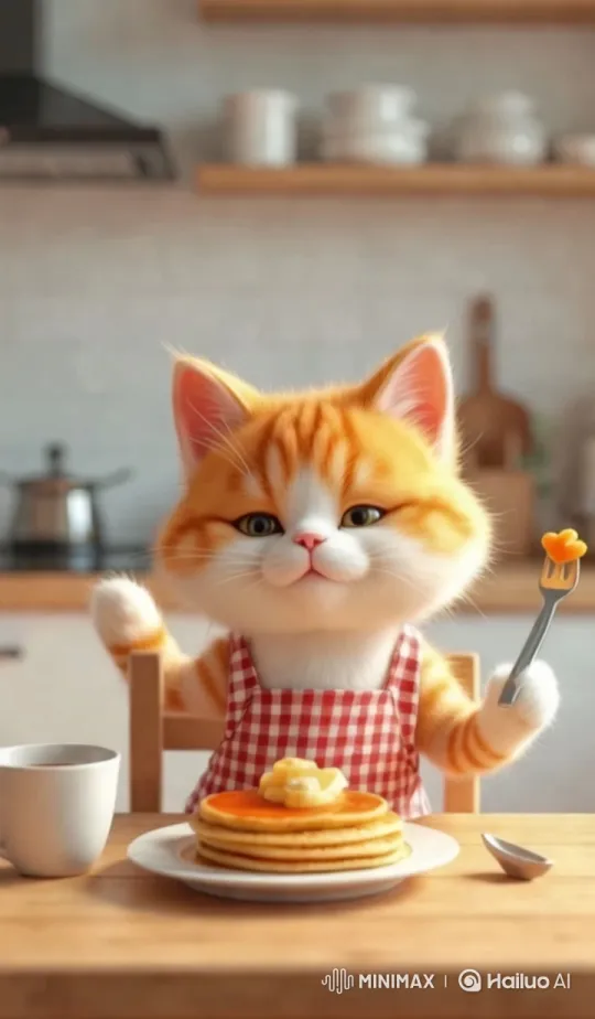 Cat Ready to Enjoy Heart-Shaped Pancake – AI Generated Video | Hailuo AI