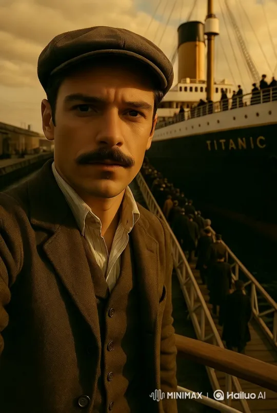Early 20th-Century Man on Titanic Boarding Ramp – AI Generated Video | Hailuo AI