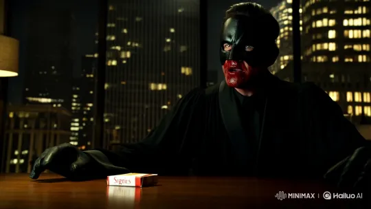 Villain's Menacing Presence in Dark Urban Apartment – AI Generated Video | Hailuo AI