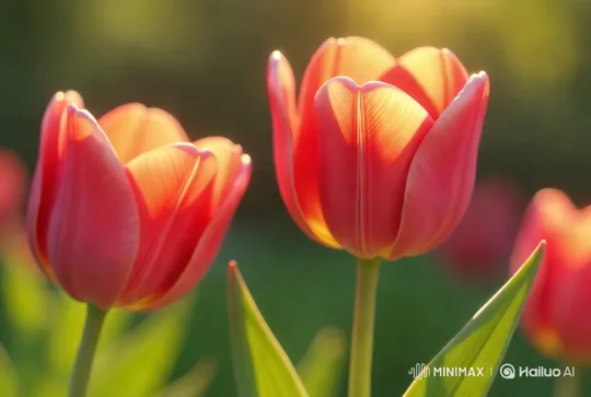 Vibrant Red Tulips in Golden Sunlight – AI Generated Video | Hailuo AI