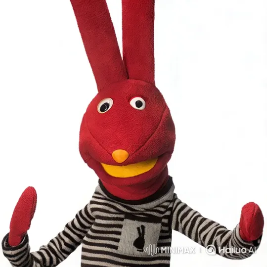 Puppet Rabbit Mimics Drinking in Minimalist Room – AI Generated Video | Hailuo AI