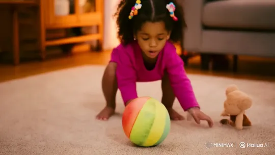 Toddler with Beads and Ball in Cozy Living Room – AI Generated Video | Hailuo AI