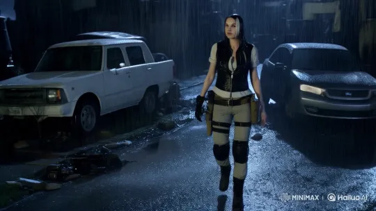 Post-Apocalyptic Warrior: Tactical Beauty in the Rain – AI Generated Video | Hailuo AI