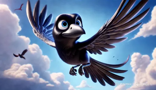 Vibrant Crow Glides Through Cloudy Sky in Aesthetic Flight – AI Generated Video | Hailuo AI