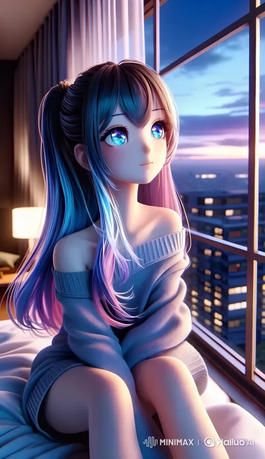 Realistic Anime Girl in 8k Window Scene – AI Generated Video | Hailuo AI