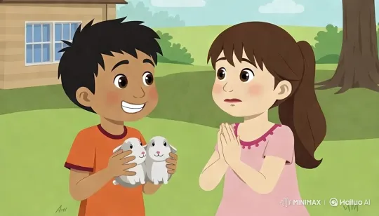 Rehan's Joyful Plea to Take Home Baby Rabbits – AI Generated Video | Hailuo AI