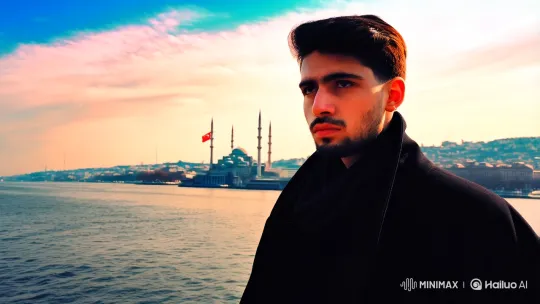 Turkish Man Stands Resolute by Bosphorus in Patriotic Scene – AI Generated Video | Hailuo AI