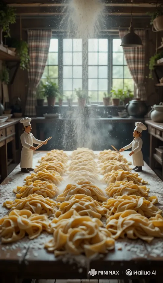 Artful Flour Cascade in Serene Kitchen Scene – AI Generated Video | Hailuo AI
