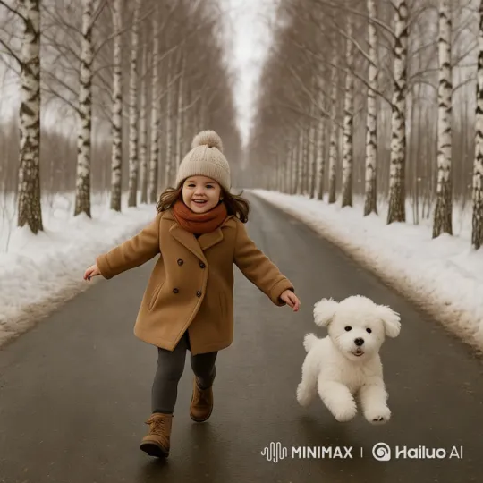 Joyful Run in Serene Winter Wonderland – AI Generated Video | Hailuo AI