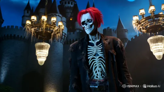 Horror Night: Skull-Faced Man Plays Haunting Guitar – AI Generated Video | Hailuo AI