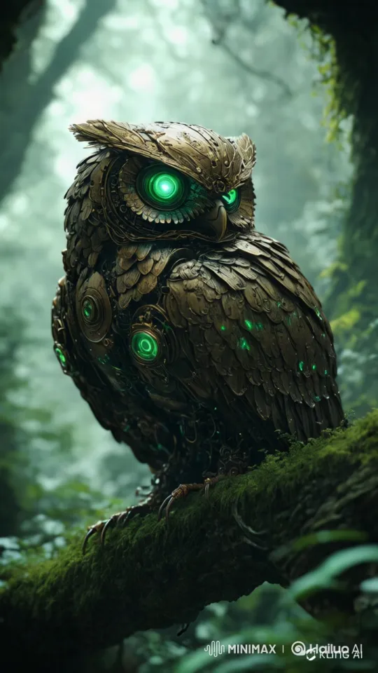 Steampunk Owl in Ancient Cyber Forest – AI Generated Video | Hailuo AI