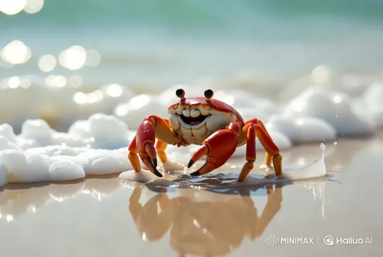 Vibrant Red Crab on a Sandy Beach – AI Generated Video | Hailuo AI
