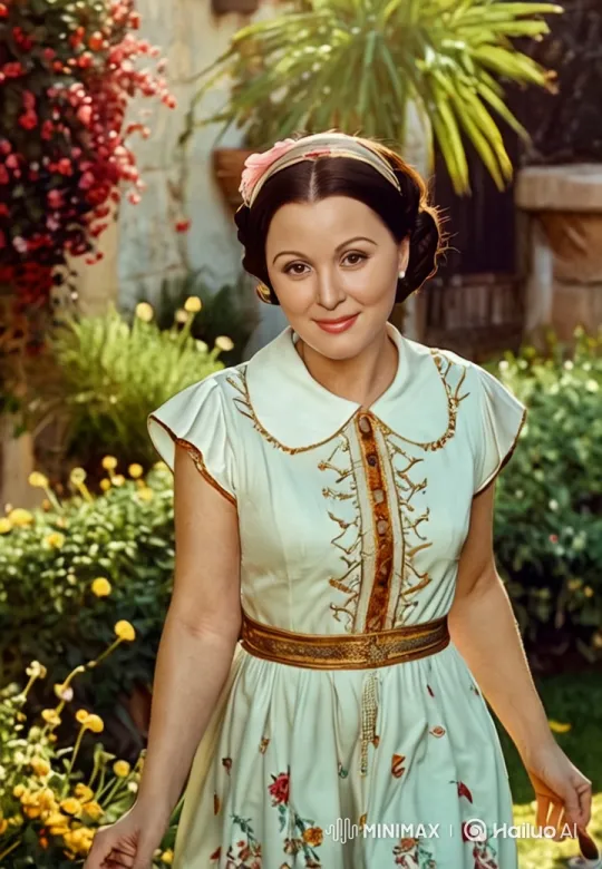 Graceful Woman in Embroidered Dress Strolls Through Colorful Garden – AI Generated Video | Hailuo AI