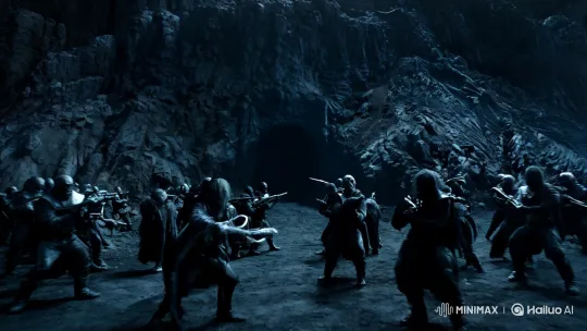 Eerie Cave Entrance with Menacing Army and Mysterious Depths – AI Generated Video | Hailuo AI