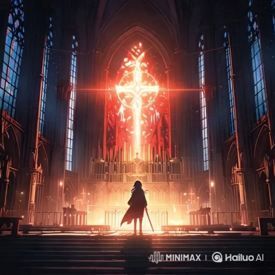 Mystical Figure in Grand Cathedral Setting – AI Generated Video | Hailuo AI