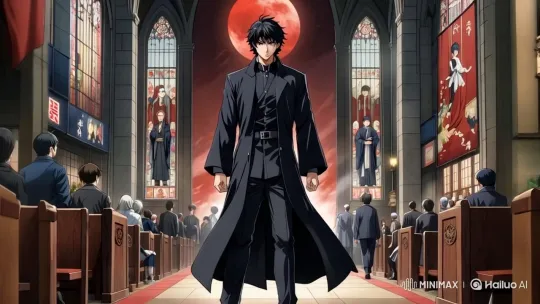 Young Man Walks Through Gothic Church in Live2D Animation – AI Generated Video | Hailuo AI