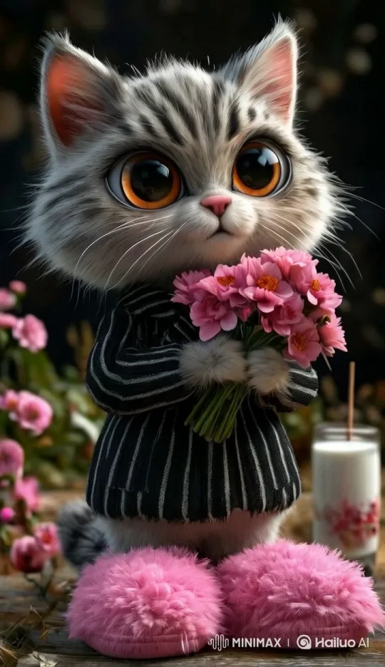 Aesthetic Cat Adorned with Flowers in a Serene Setting – AI Generated Video | Hailuo AI