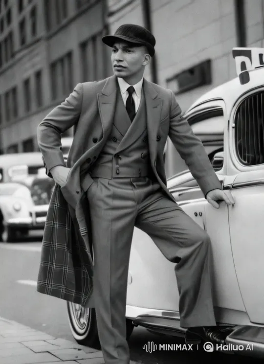 Stylish Man in Vintage Car Amid Urban Life – AI Generated Video | Hailuo AI