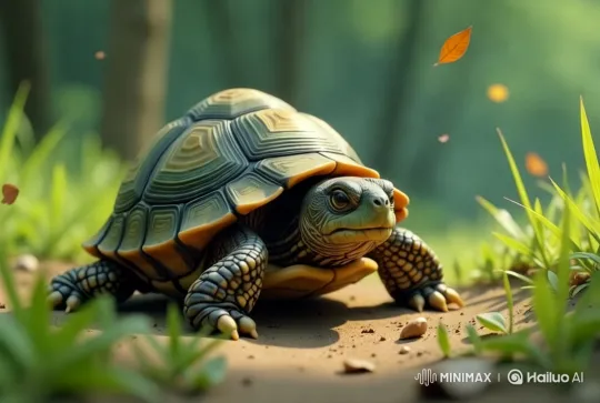 Turtle in Serene Green Environment with Aesthetic Camera Work – AI Generated Video | Hailuo AI