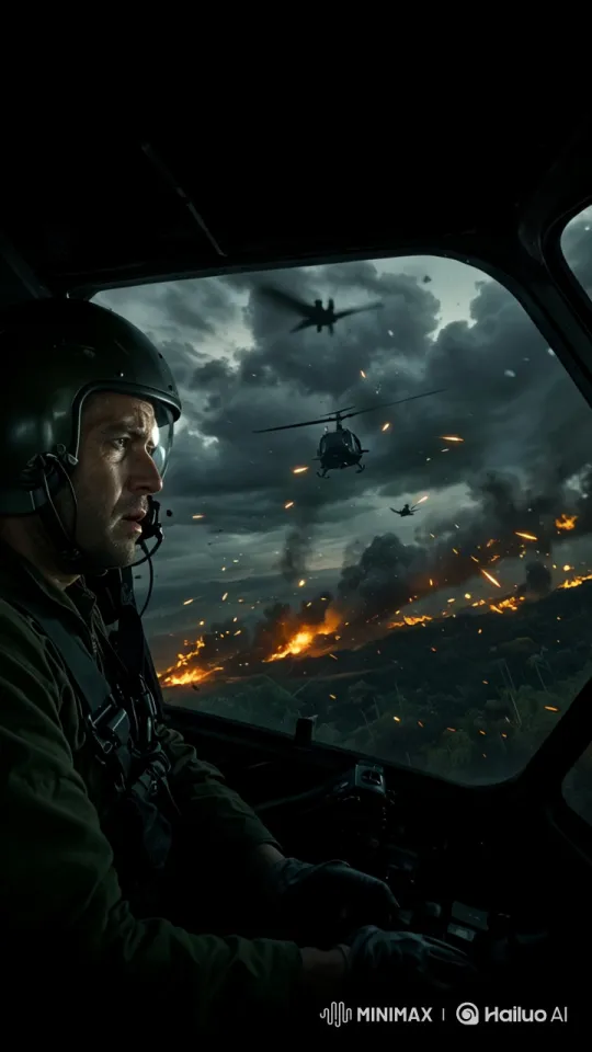 Pilot Faces Demonic Creatures Amidst Fiery Sky Chaos – AI Generated Video | Hailuo AI