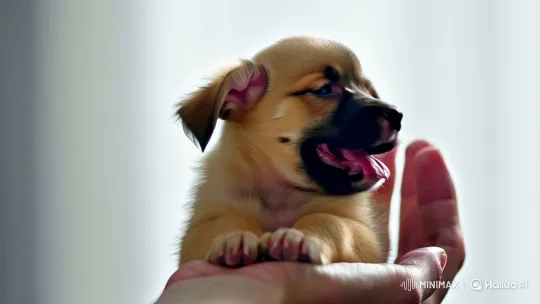Vulnerable Puppy Trembles in Human Hand – AI Generated Video | Hailuo AI