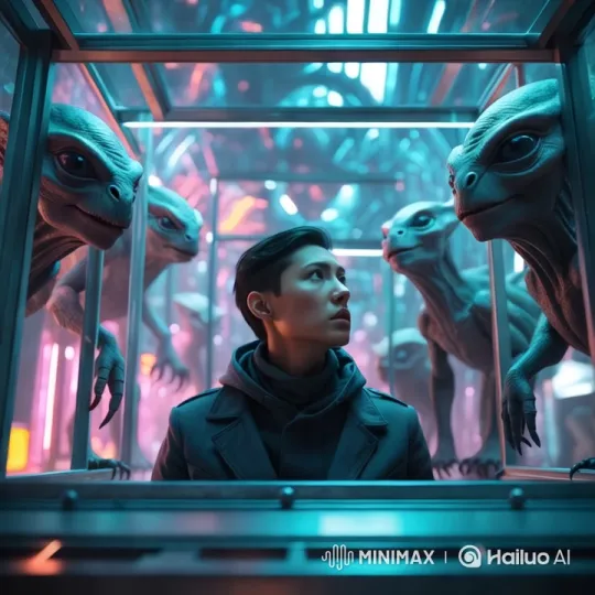 Futuristic Intergalactic Zoo: Human Displayed in Alien Encounter – AI Generated Video | Hailuo AI
