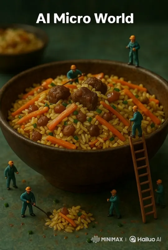Miniature Workers Prepare Uzbek Plov in AI Micro World – AI Generated Video | Hailuo AI