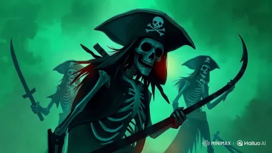 Eerie Pirate Skeletons in Green Mist Atmosphere – AI Generated Video | Hailuo AI