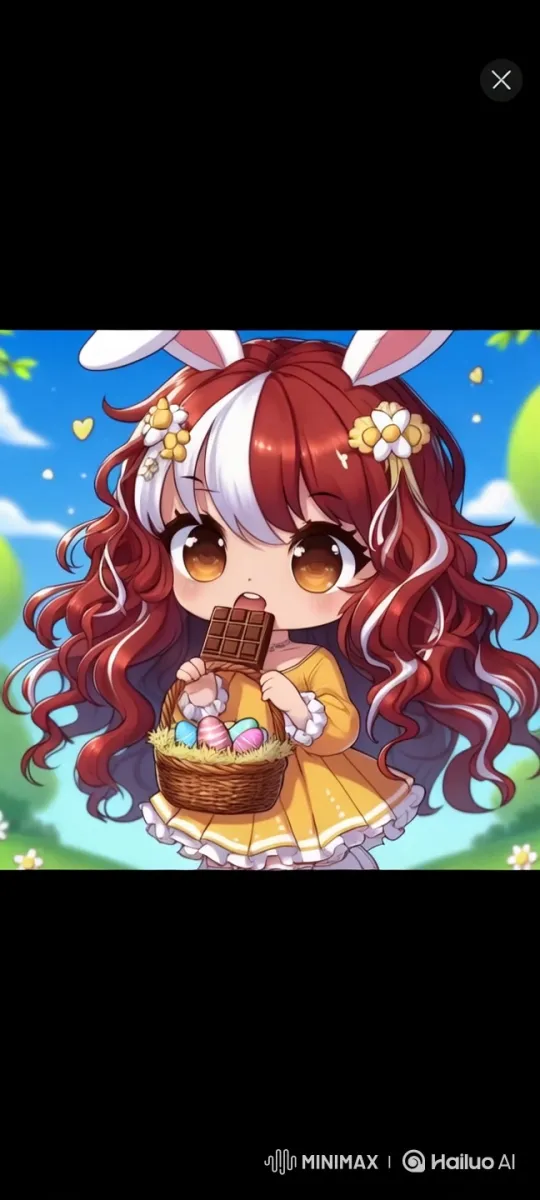 Chibi Girl Enjoying Easter Eggs and Chocolate – AI Generated Video | Hailuo AI