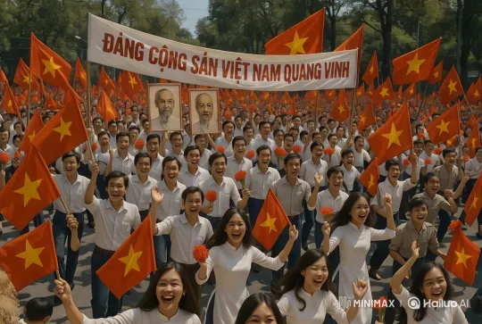 Vietnamese Communist Party Rally with Enthusiastic Participants – AI Generated Video | Hailuo AI