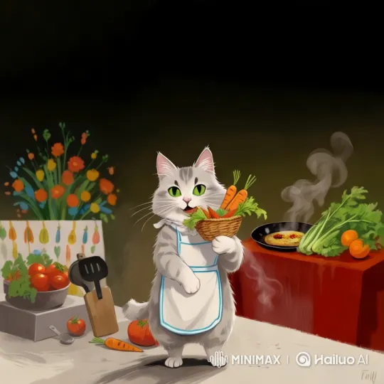Charming Cat Chef in a Bright Kitchen – AI Generated Video | Hailuo AI